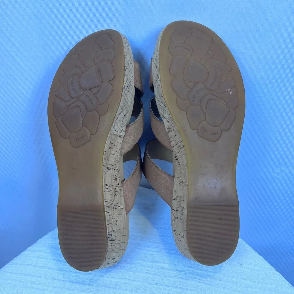 Kork Ease Camellia Size 10M Leather Cork Wedge‎ Sandals Strappy Tan Brown (S583)